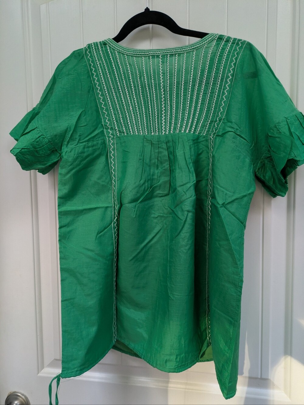 Anthropologie Blue Tassel Brand Embroidered Green Peasant Top - Picture 11 of 12